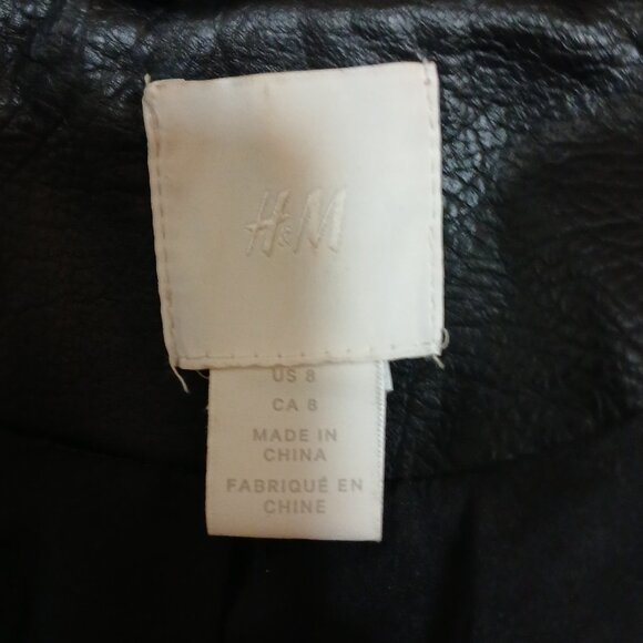 H&M Faux Leather Jacket Women’s Size 8 Black Moto Biker Zip Pockets - Picture 7 of 7